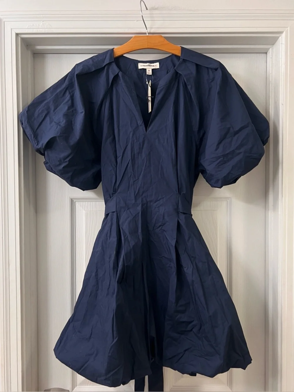 Banana Republic Navy Poplin Puff-Sleeve Mini Dress Sz Medium - Picture 5 of 10